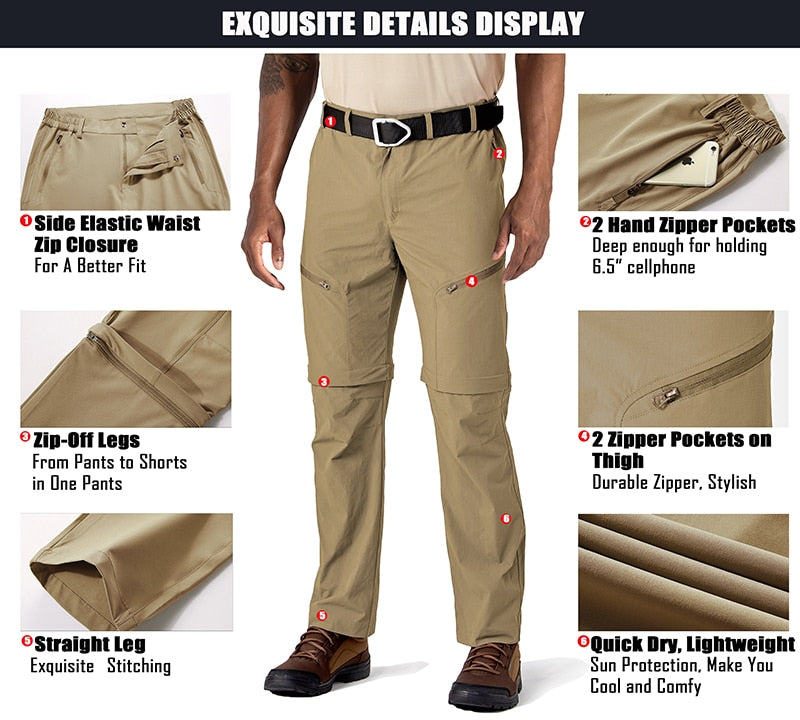 Mens Quick-Dry Cargo Pants With Detachable Legs